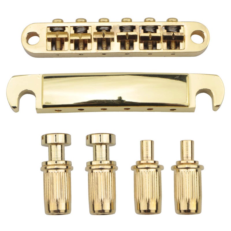 Swhmc Gold Electric Guitar Tune-O-Matic Roller Saddle Bridge & Tailpiece with Studs Set for Les Paul LP SG Style Electric Guitar Replacement Parts - Image 1